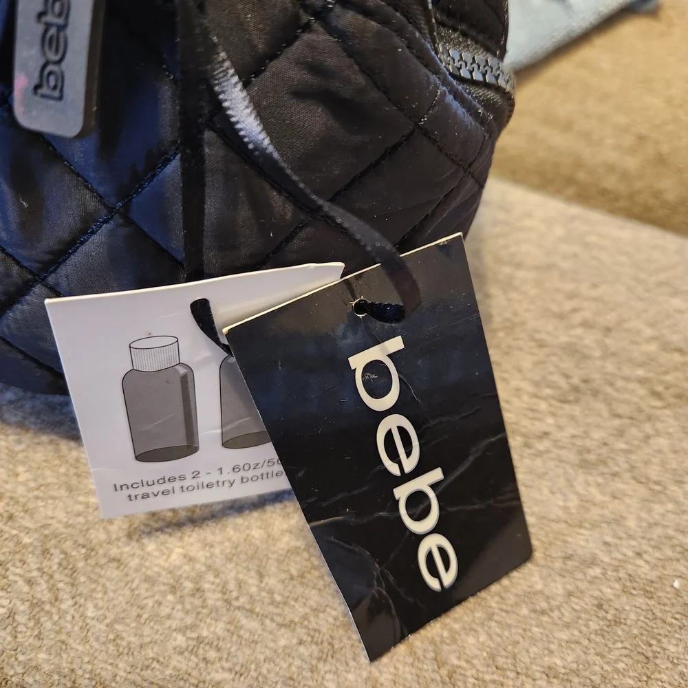 Bebe Black Quilted Women's Cosmetic Bag